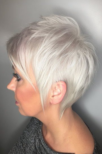 Crisp White Pixie, a short hairstyle for women over 50