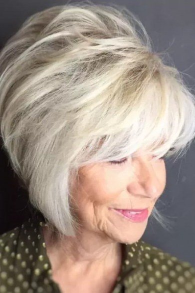 White Bob with Bangs, a short hairstyle for women over 50