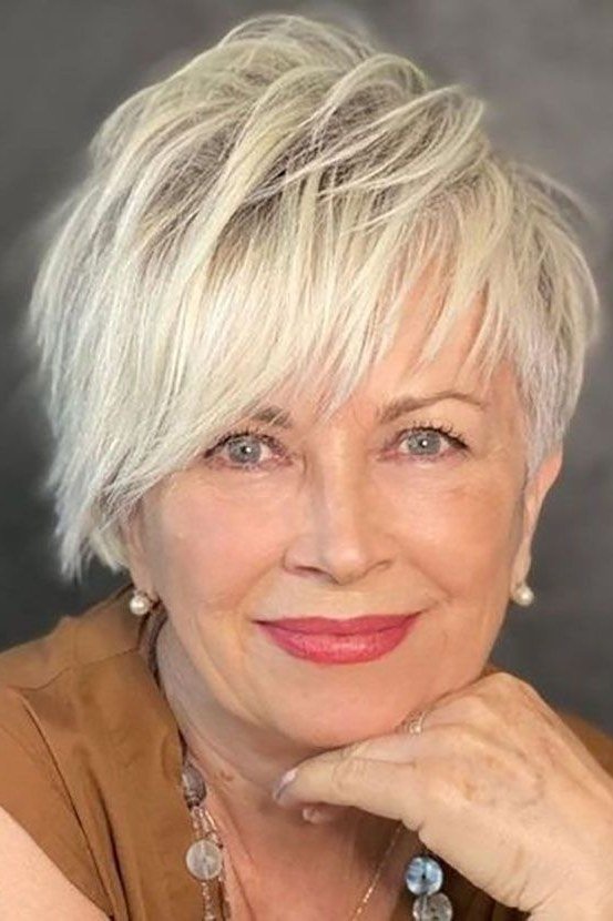 Bright White Pixie, a short hairstyle for women over 50