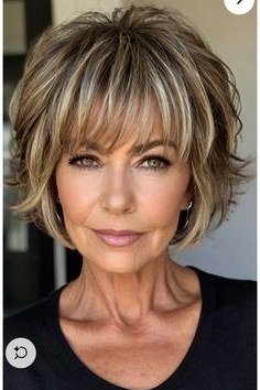 Highlighted Shaggy Bob, a short hairstyle for women over 50